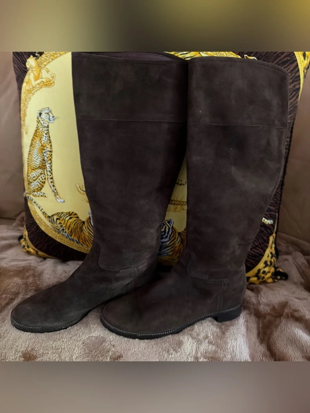 Giuseppe Zanetti Brown Suede Knee High Boots Size 38.5 Italy